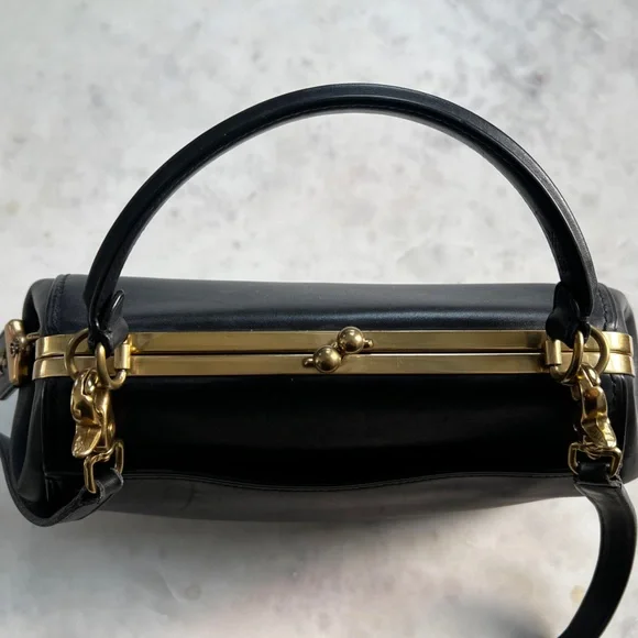 COACH 1941 Large Kisslock Frame black leather crossbody bag - Picture 11 of 16